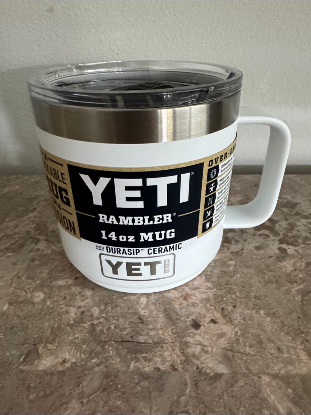 YETI Rambler 14 oz Ceramic Lined Stackable Mug Stainless Steel with Lid